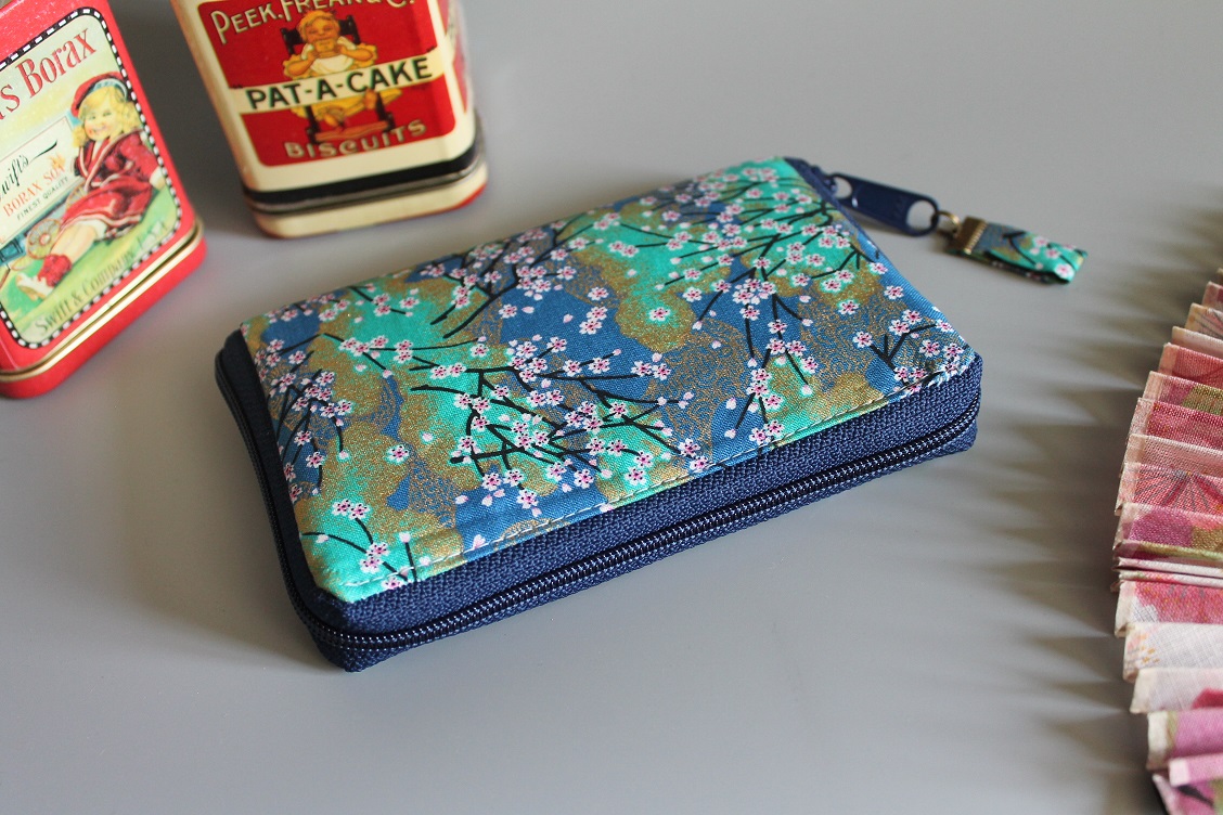 5.5" zippered Cards and coins wallet - Akina turquoise - blue - gold